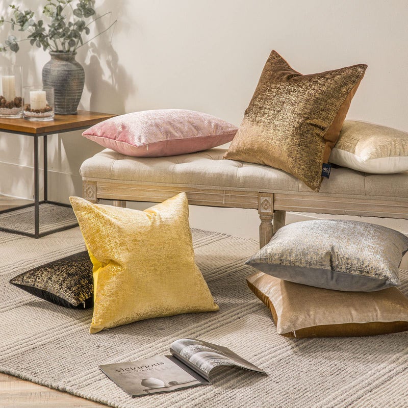 Phantoscope Pack of 2 Sparkling Velvet Decorative Solid Throw Decorative Pillow Cover Soft Gold Glitter Square Cushion Cover Pillowcase for Couch Bed and Chair, Beige, 20 x 20 inches, 50 x 50 cm - Image 5